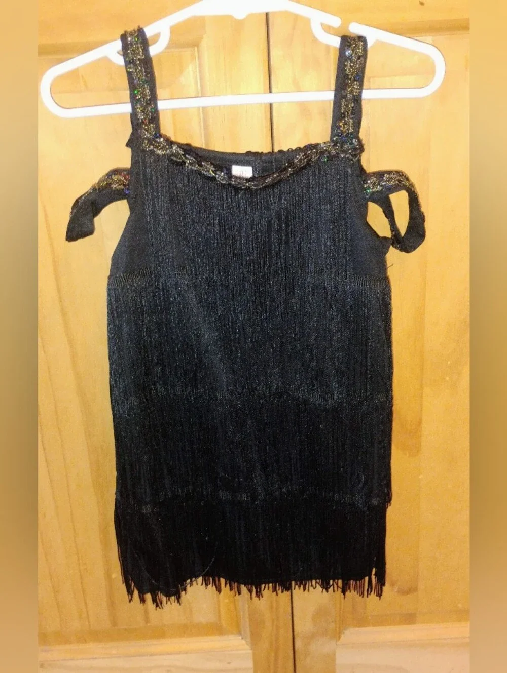Toddler Girls  Flapper Dress...Black Fringe Mini Dress with Beaded Straps